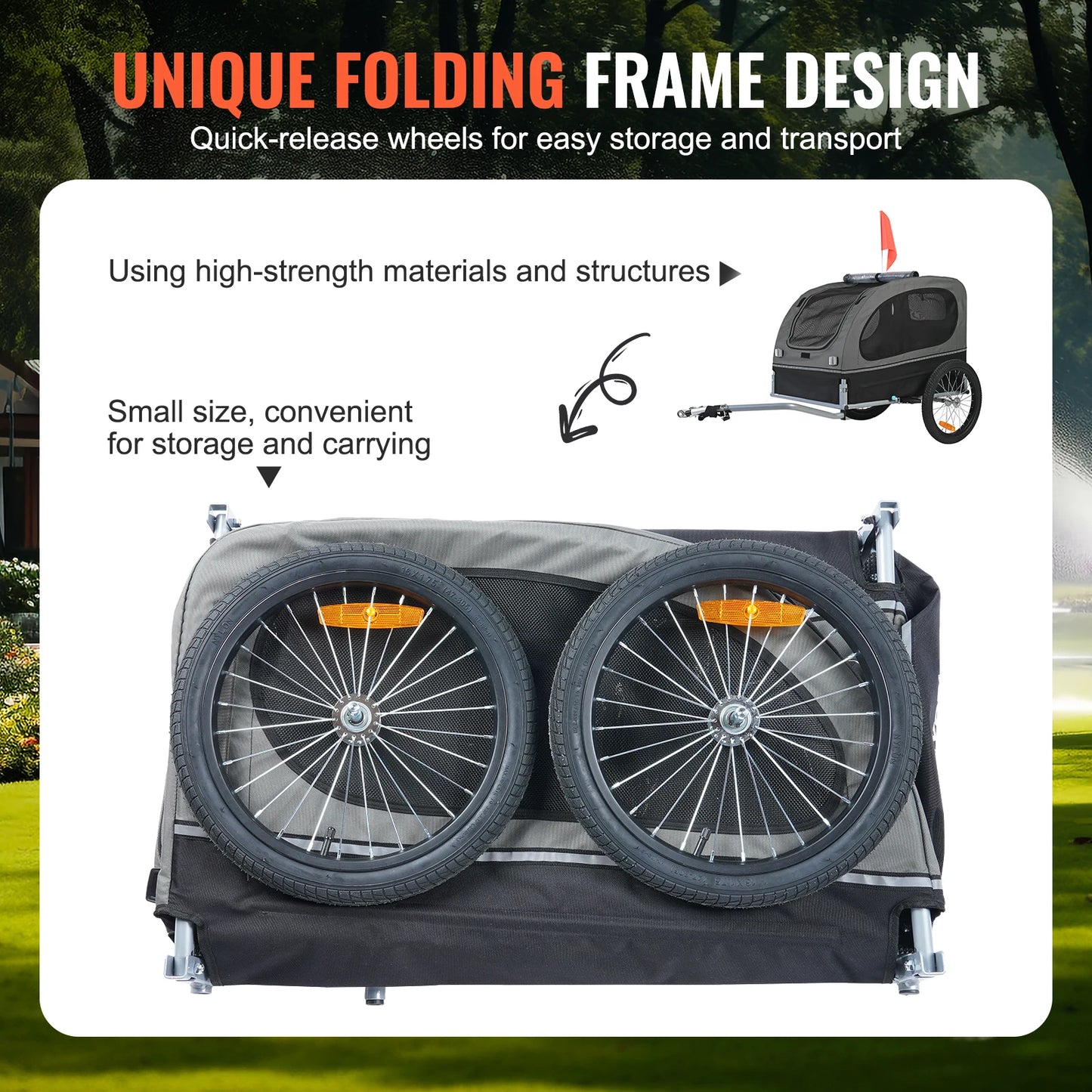 Dog Bike Trailer Carrier With Wheels And Reflectors Collapsible
