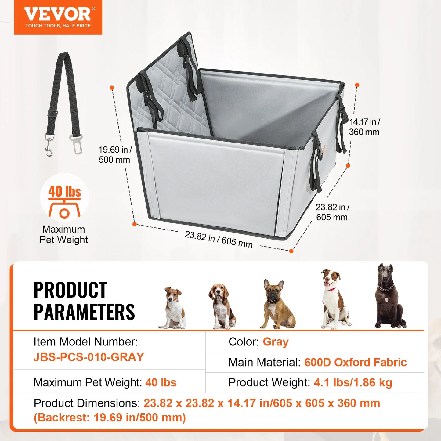 SucceBuy Dog Car Seat Waterproof Booster With ClipOn Leash