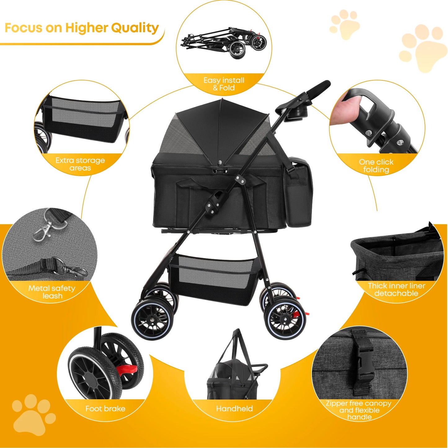 CHIHUAHUA 3in1 Pet Stroller For Medium Dogs Cats All Terrain