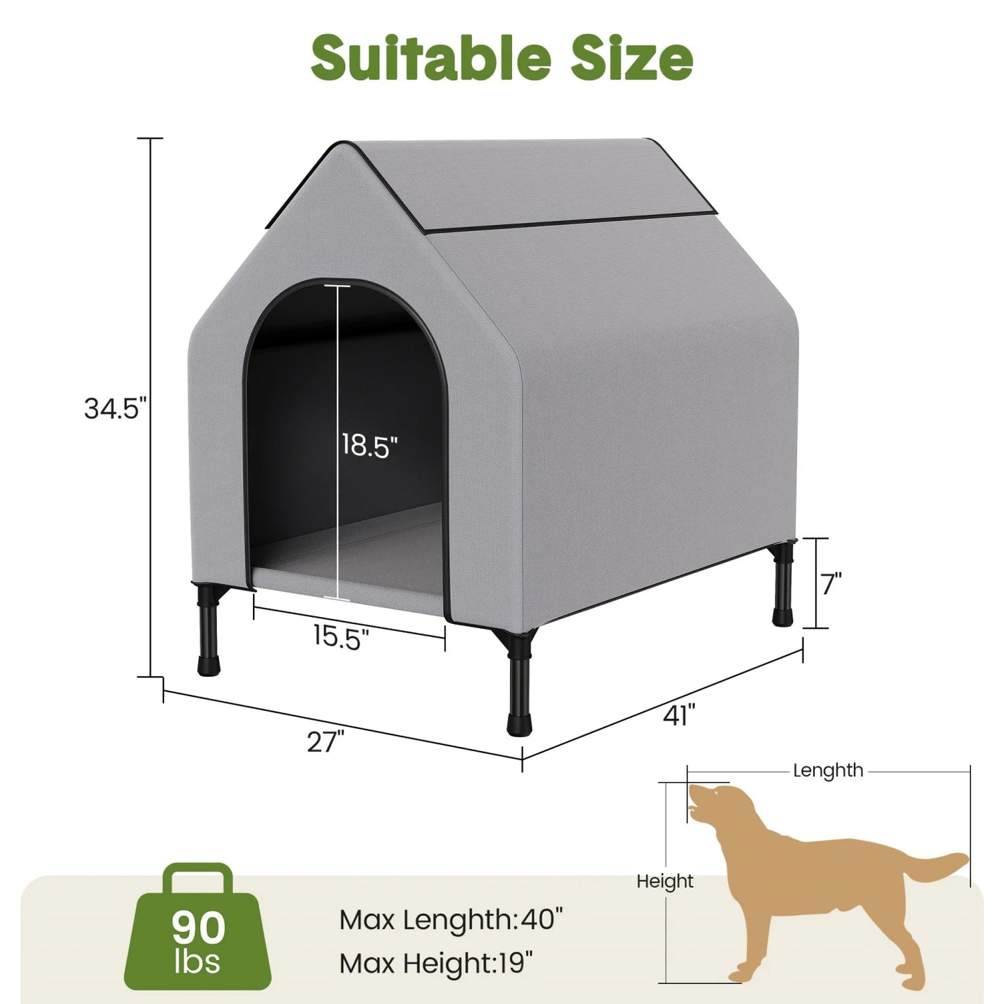 HiMISS Elevated Outdoor Dog House Weatherproof Kennel With Mesh Bed