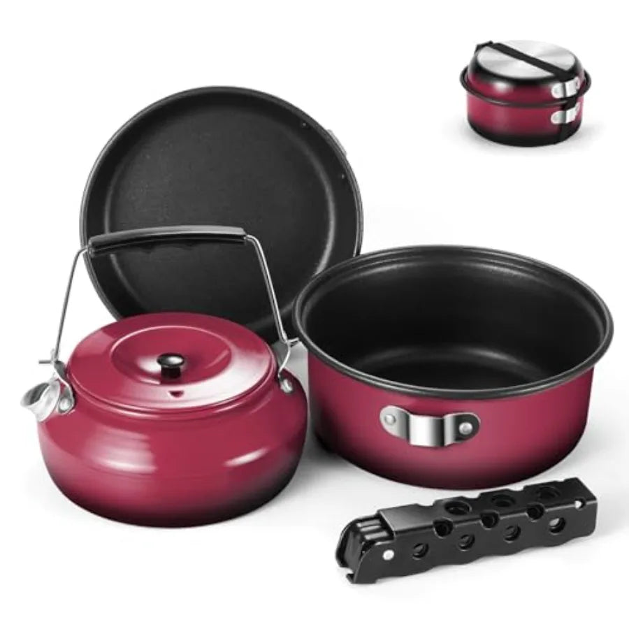 5 Piece Camping Cookware Set Nonstick Pot Pan With Kettle
