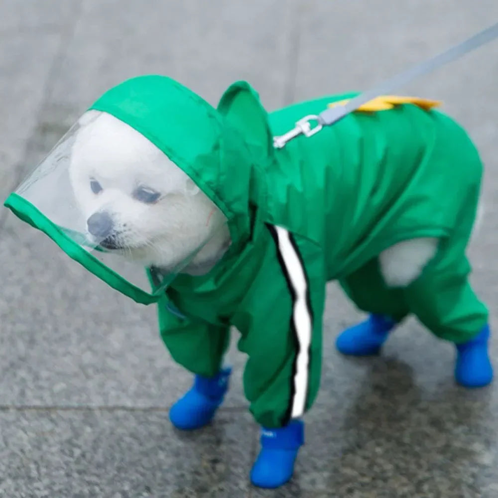 Cute Bear Shape Dog Raincoat With Hat And Reflective Strips