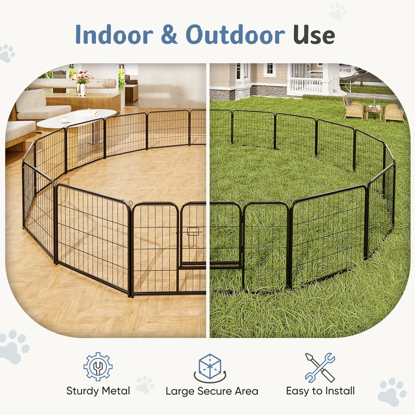JHK Foldable 16-Panel Dog Playpen Pet Fence For Indoor Outdoor