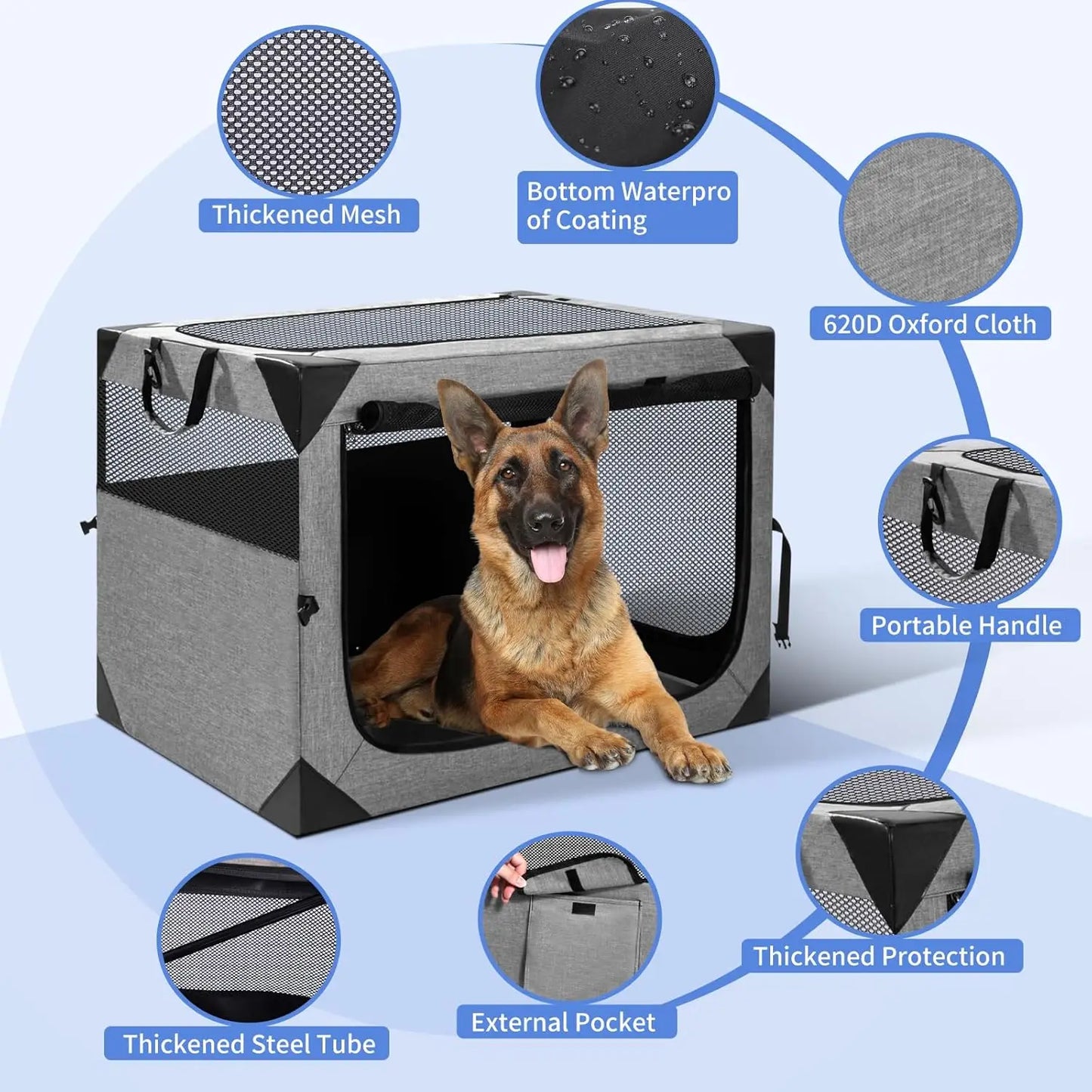 Portable Foldable Dog Crate With Three Doors And Durable Mesh