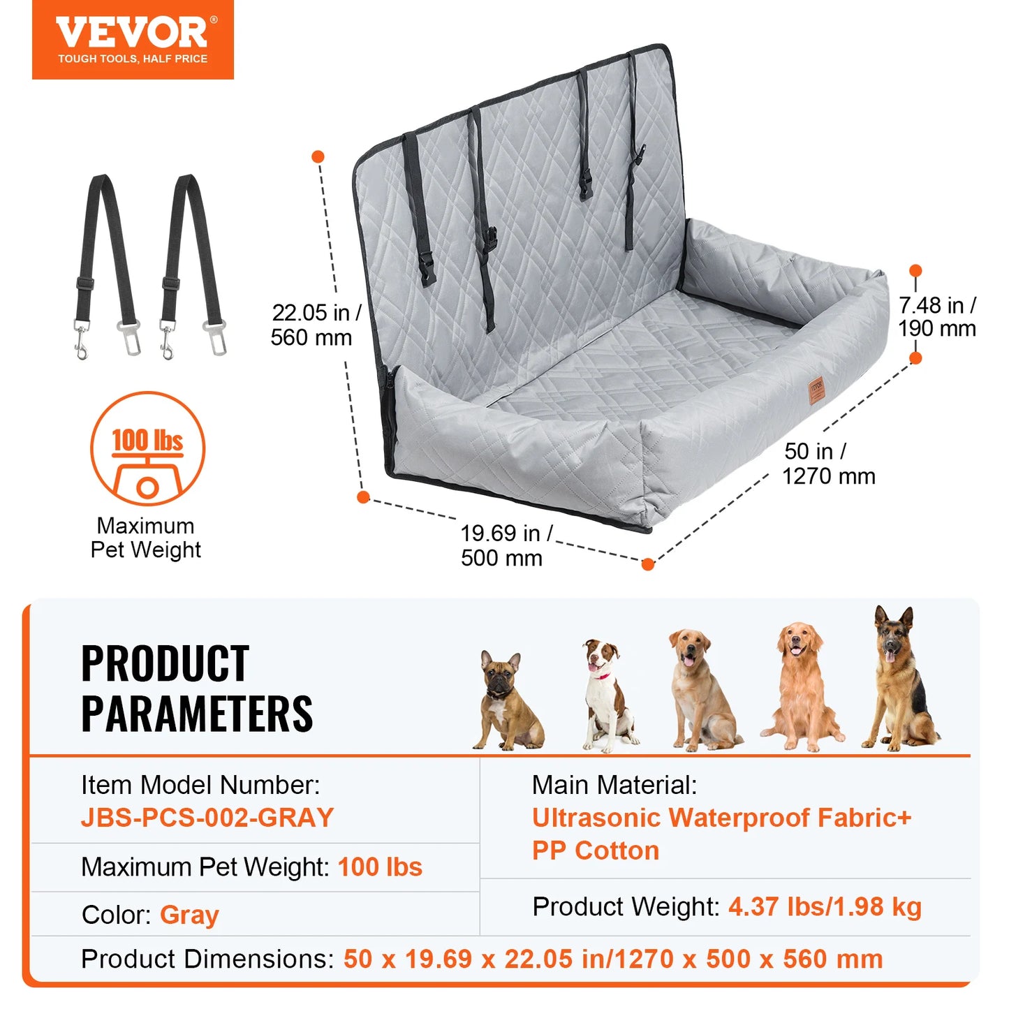 SucceBuy Dog Car Seat Waterproof Booster With ClipOn Leash