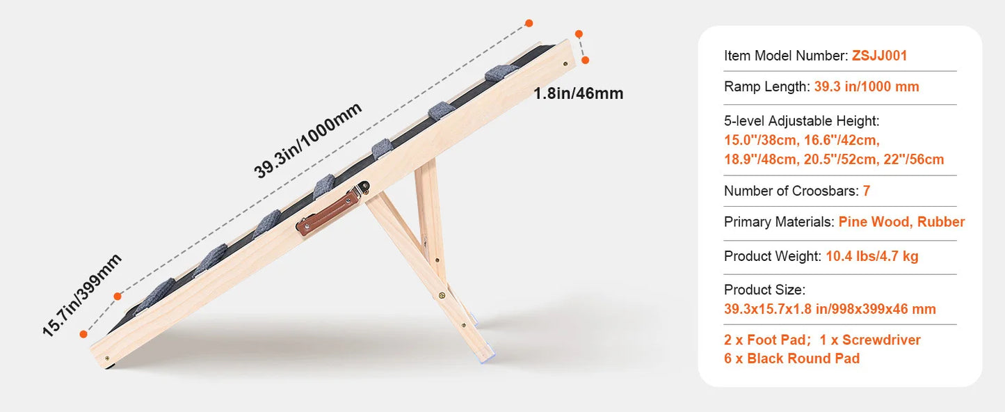 SucceBuy Folding Dog Ramp Anti Slip Adjustable Wooden Pet
