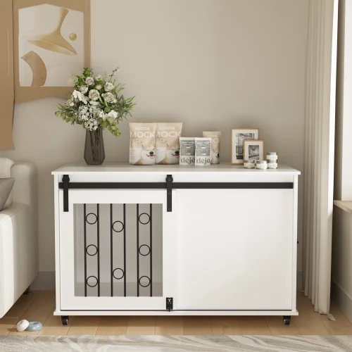 Indoor Dog Crate End Table Kennel With Sliding Barn Door