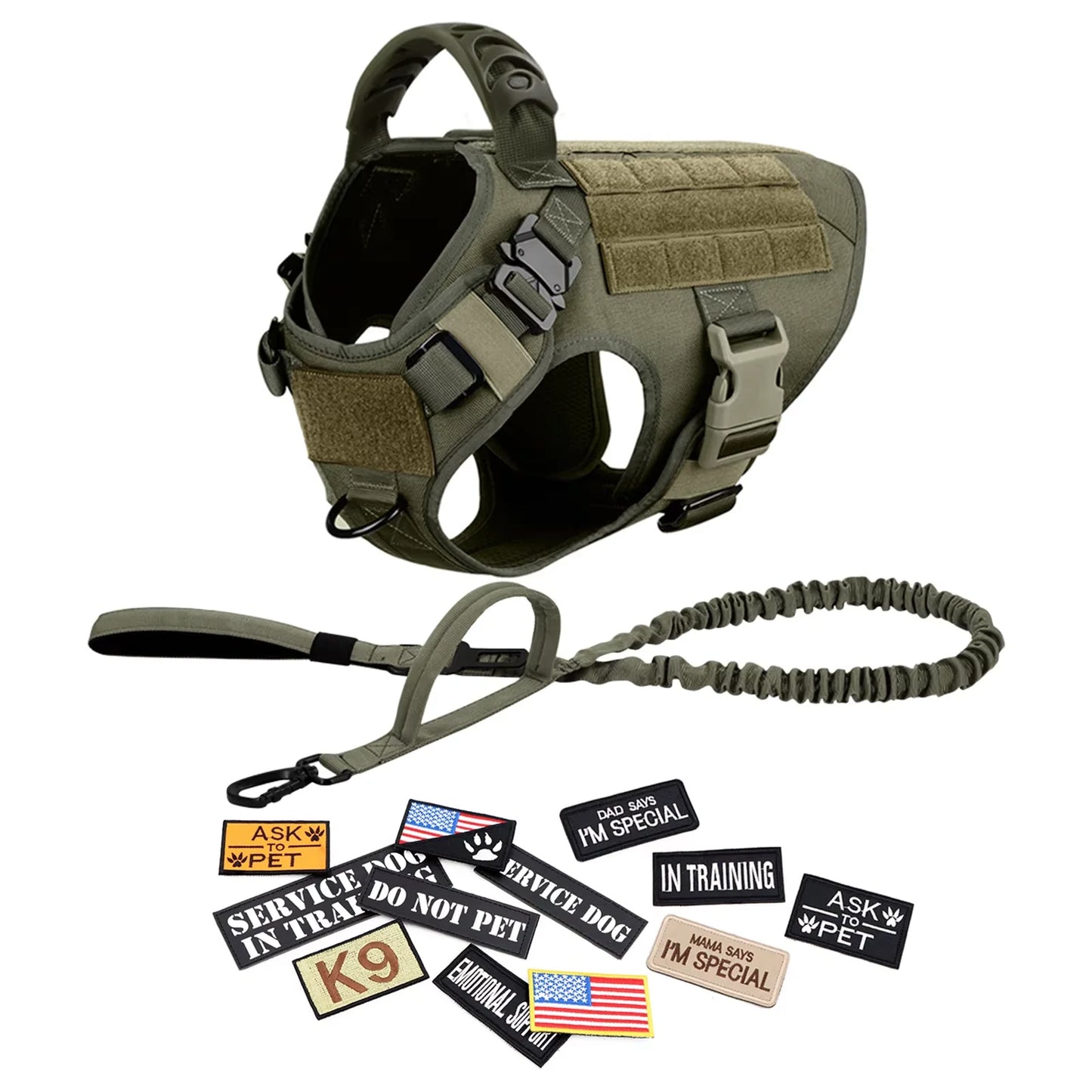 Military Tactical Malinois Harness Vest Set With Leash Patches - Paws and Pro's Outfitters