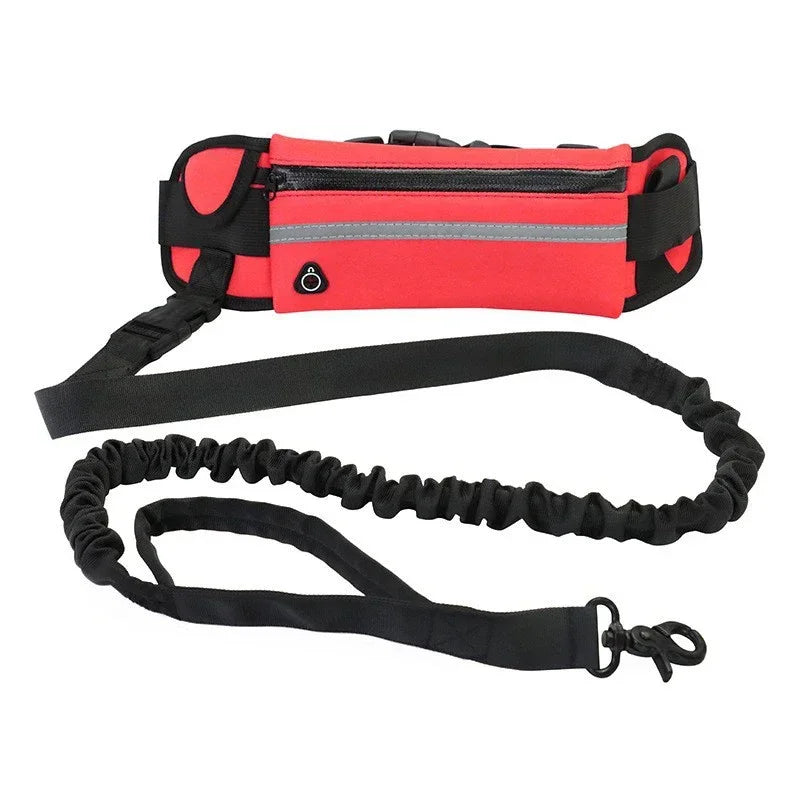 Hands Free Dog Leash With Reflective Waist Bag Retractable Belt
