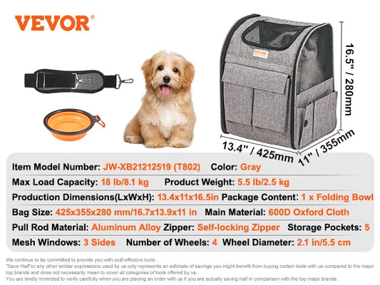 Pet Carrier Backpack With Wheels And Telescopic Handle For Travel