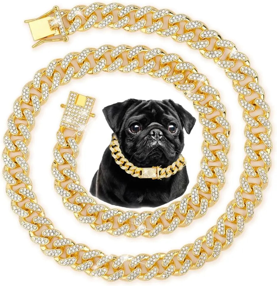 Stainless Steel Cuban Chain Dog Collar Adjustable Buckle
