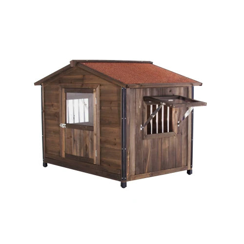 Outdoor Wooden Cabin Style Dog Kennel With Iron Frame