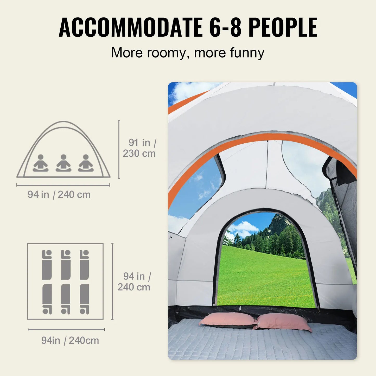 VEVOR SUV Camping Tent8'-8'SUV Tent Attachment for Camping  PU2000mm Double Layer Truck Tent Rear Tent for Van Hatch Tailgate