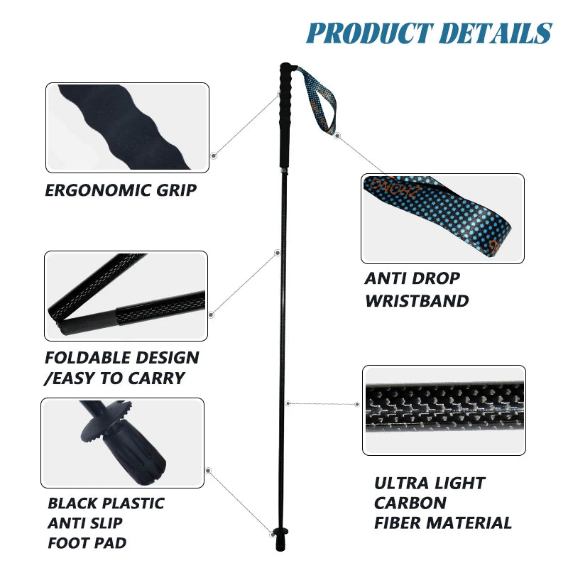 OKHEALING CN Carbon Fiber Trekking Poles Collapsible Telescopic