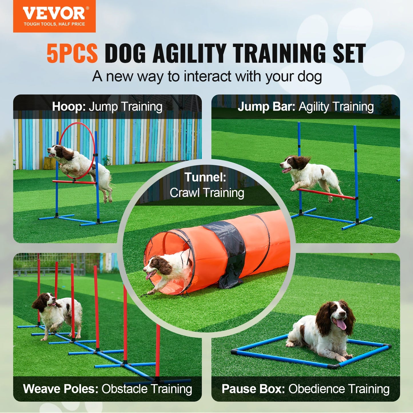 Dog Agility Training Equipment Set With Adjustable Hurdles And Obstacle Tunnel