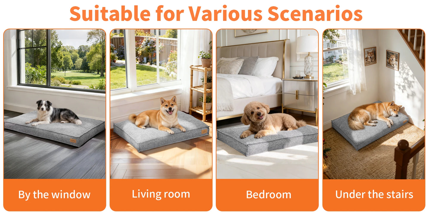 BINGOPAW Waterproof Linen Cover Dog Bed With Foam Base