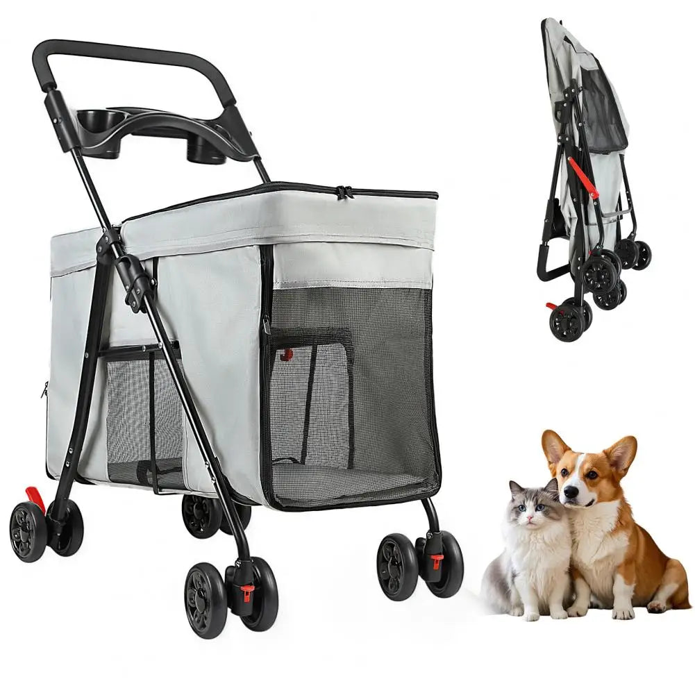 Foldable Dog Stroller With 360 Degree Wheels Five Ventilation Windows