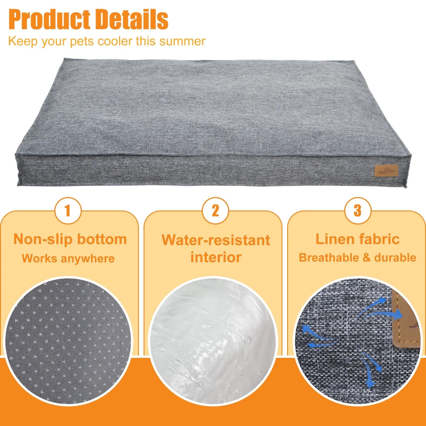 BINGOPAW Waterproof Linen Cover Dog Bed With Foam Base