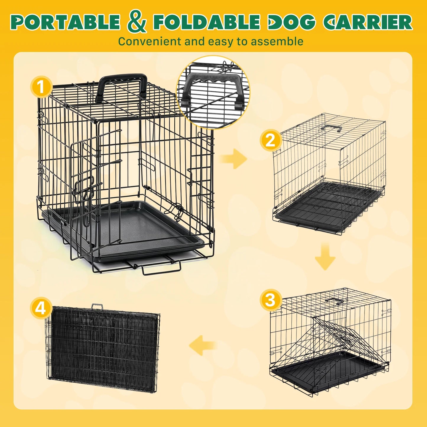 JHK Dog Crate With Secure Lock Foldable Removable Tray