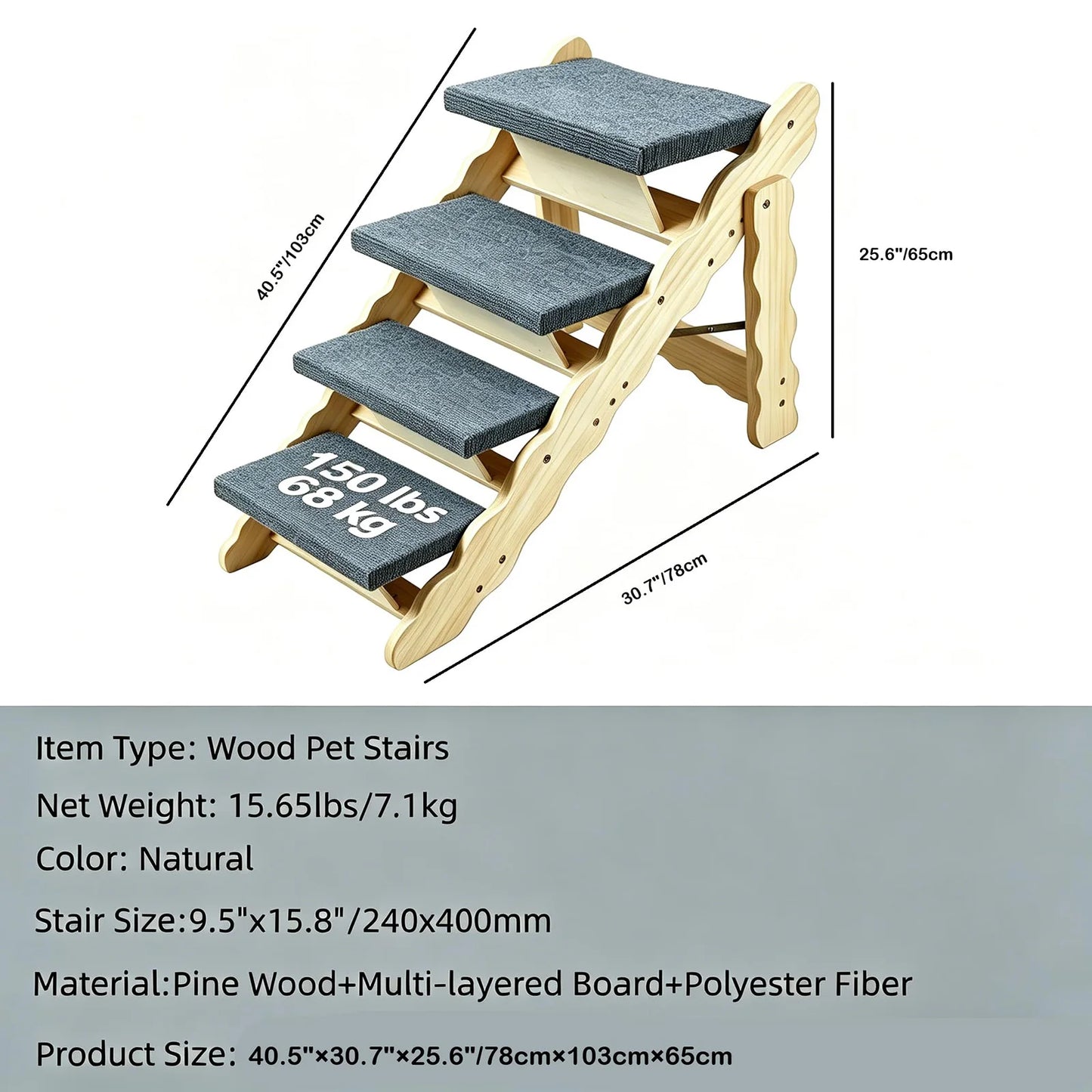 DishyKooker 2in1 Wooden Pet Stairs Folding Ramp For Dogs Cats