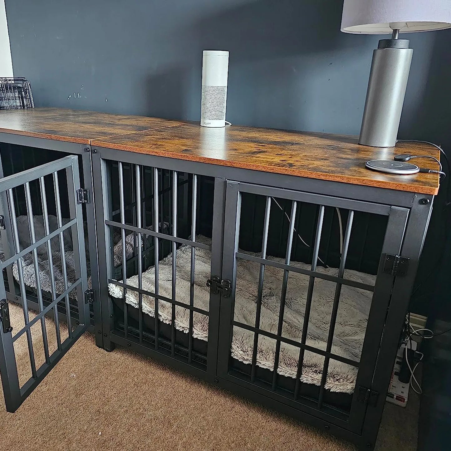 BORWART Wooden Dog Crate Indoor Elevated Kennel End Table With 3 Doors