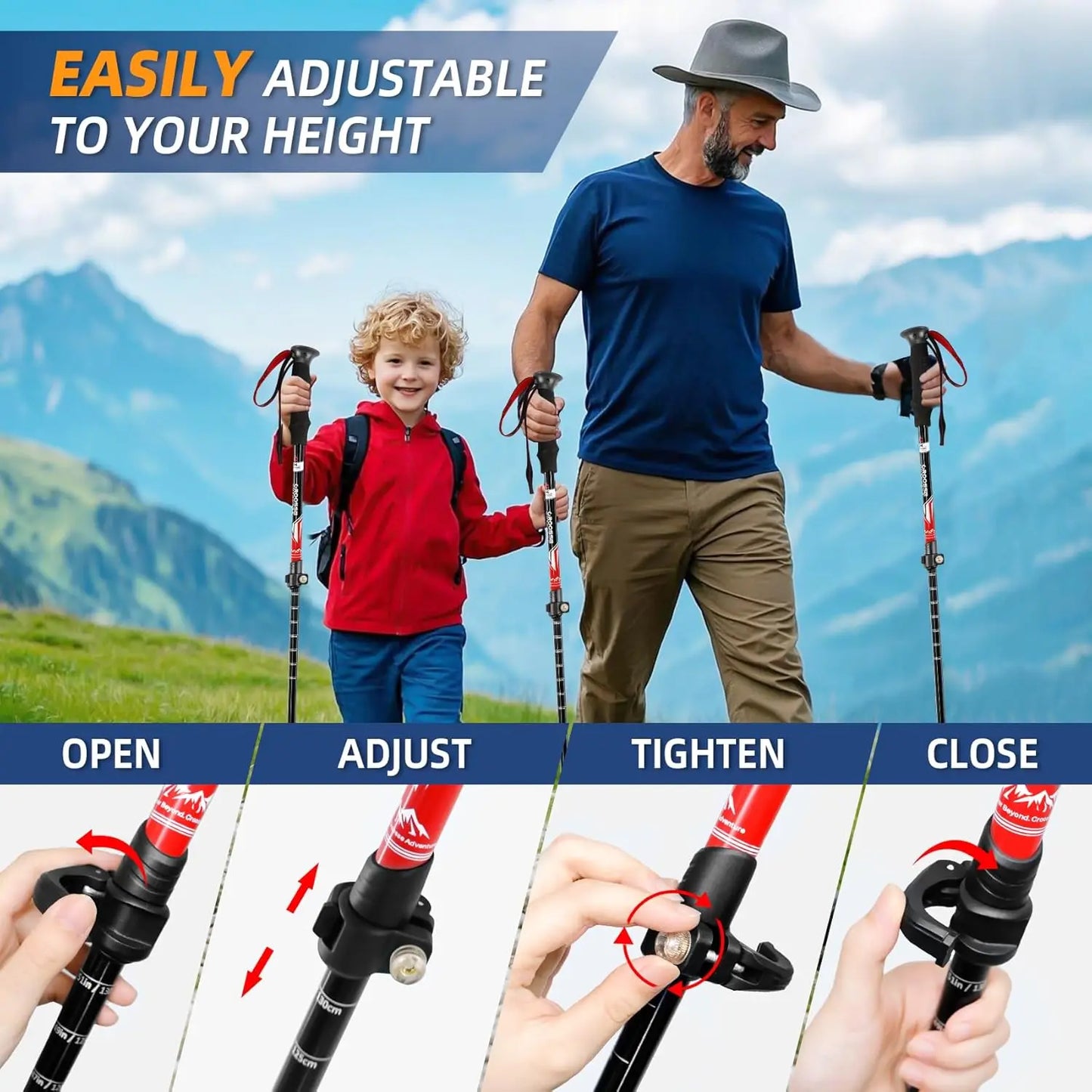 Lightweight Collapsible Trekking Poles 2 Pack Aluminum Hiking Poles