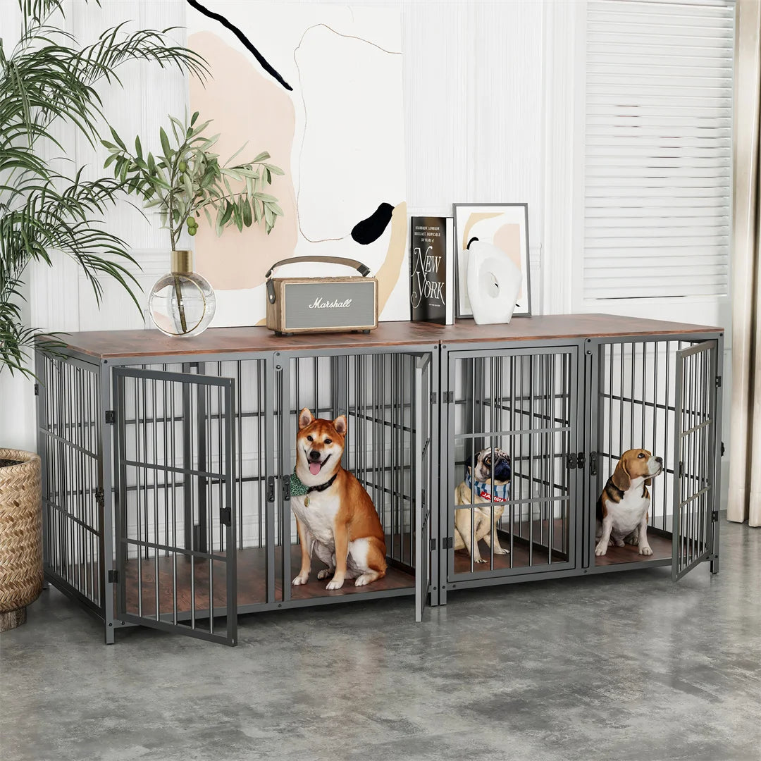 BINGOPAW Heavy Duty Wooden Dog Crate End Table With Doors