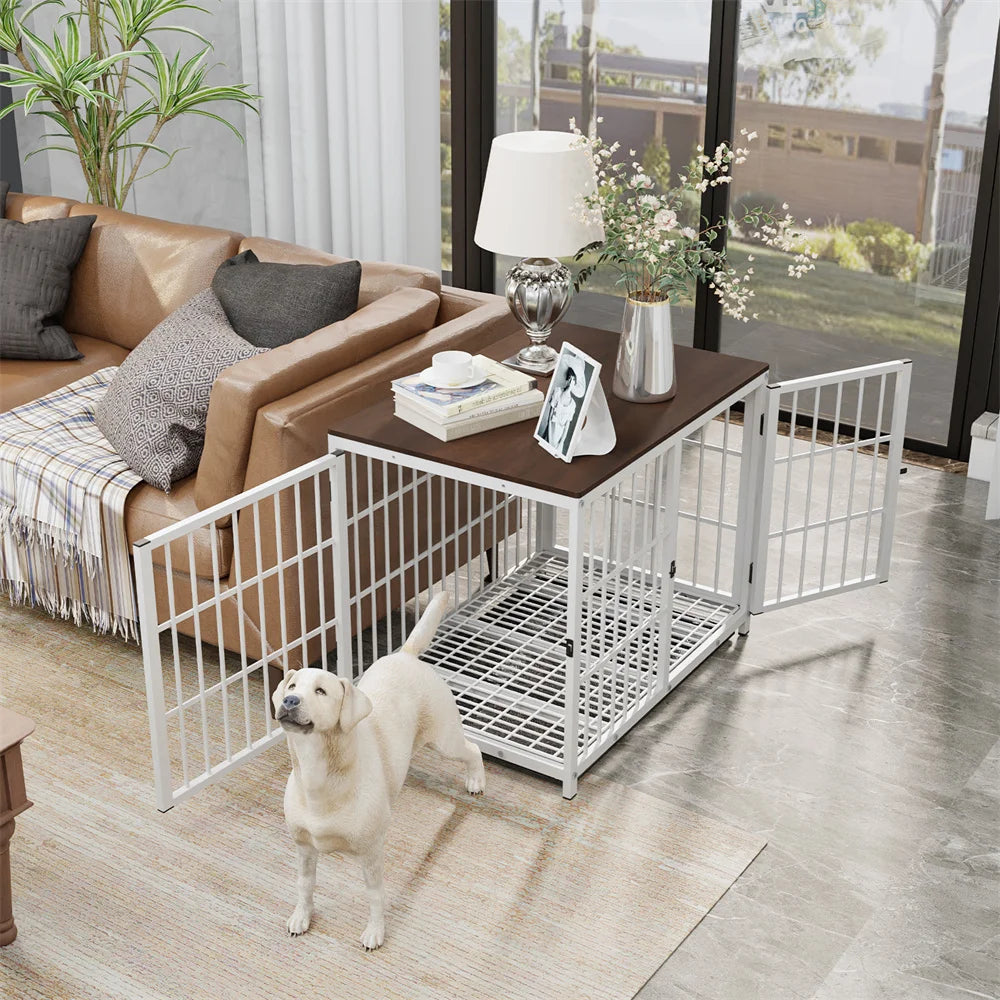 BORWART Wooden Dog Crate Indoor Elevated Kennel End Table With 3 Doors