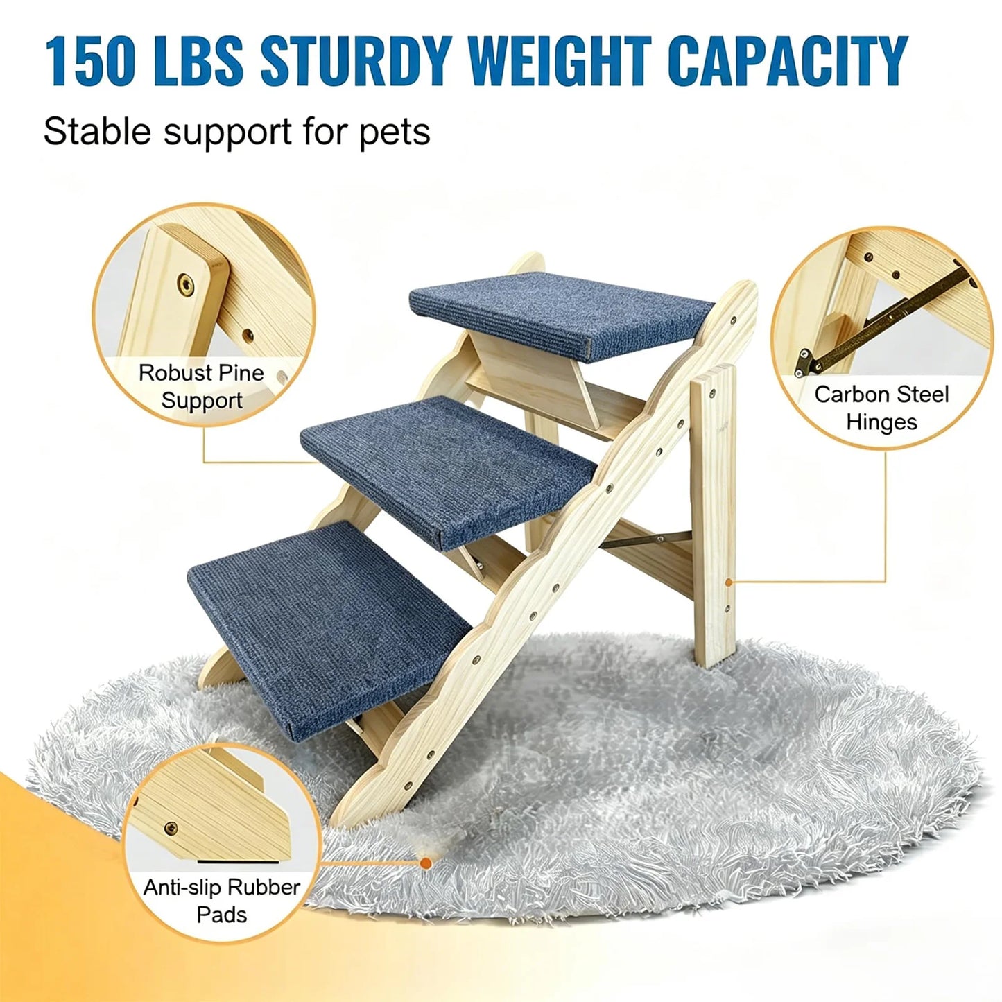 DishyKooker 2in1 Wooden Pet Stairs Folding Ramp For Dogs Cats