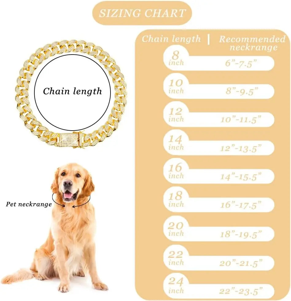 Stainless Steel Cuban Chain Dog Collar Adjustable Buckle