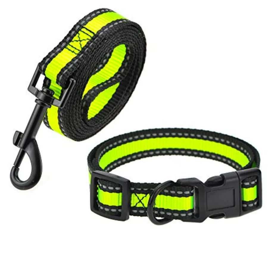 Night Nylon Double Adjustable Puppy Harness Collar Leash Set