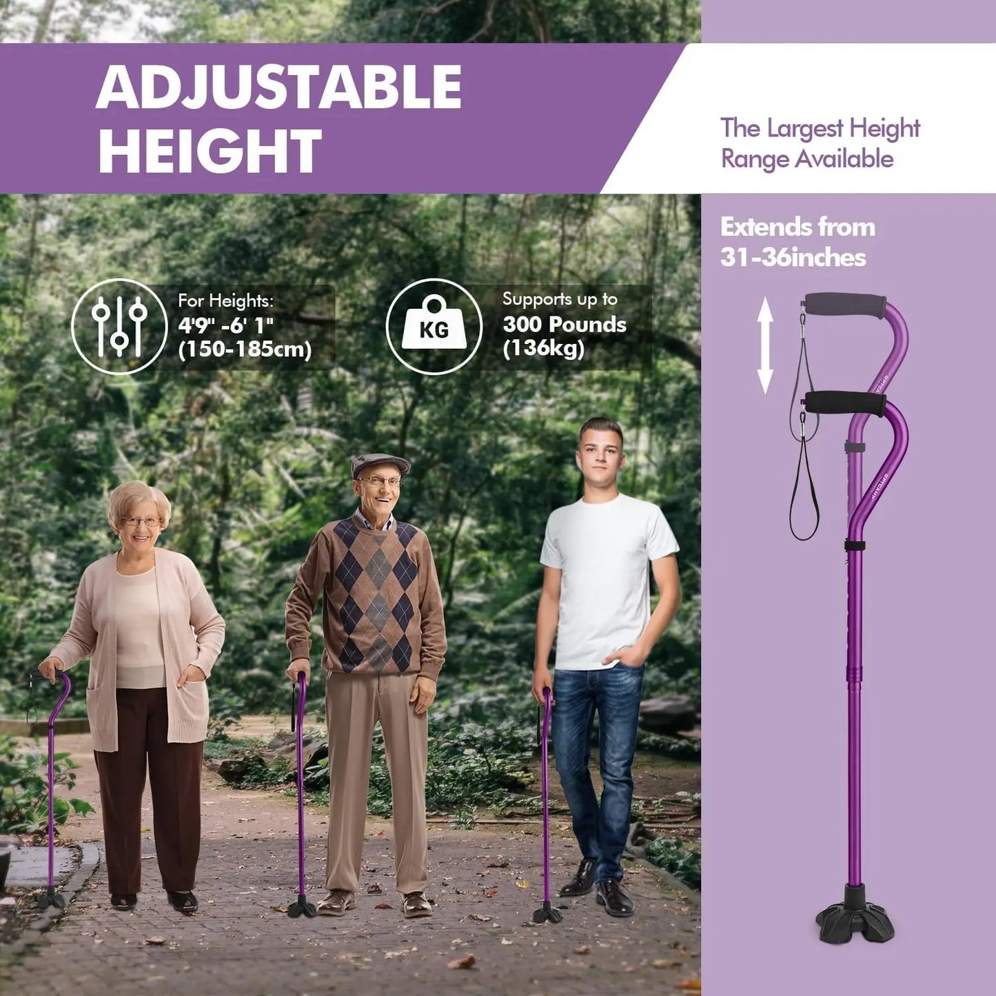 G1 Quad Base Walking Cane With Rubber Tip
