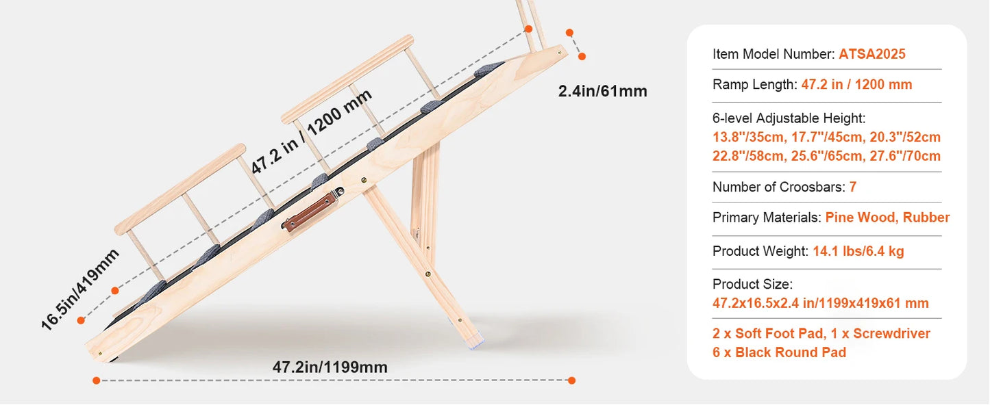SucceBuy Folding Dog Ramp Anti Slip Adjustable Wooden Pet