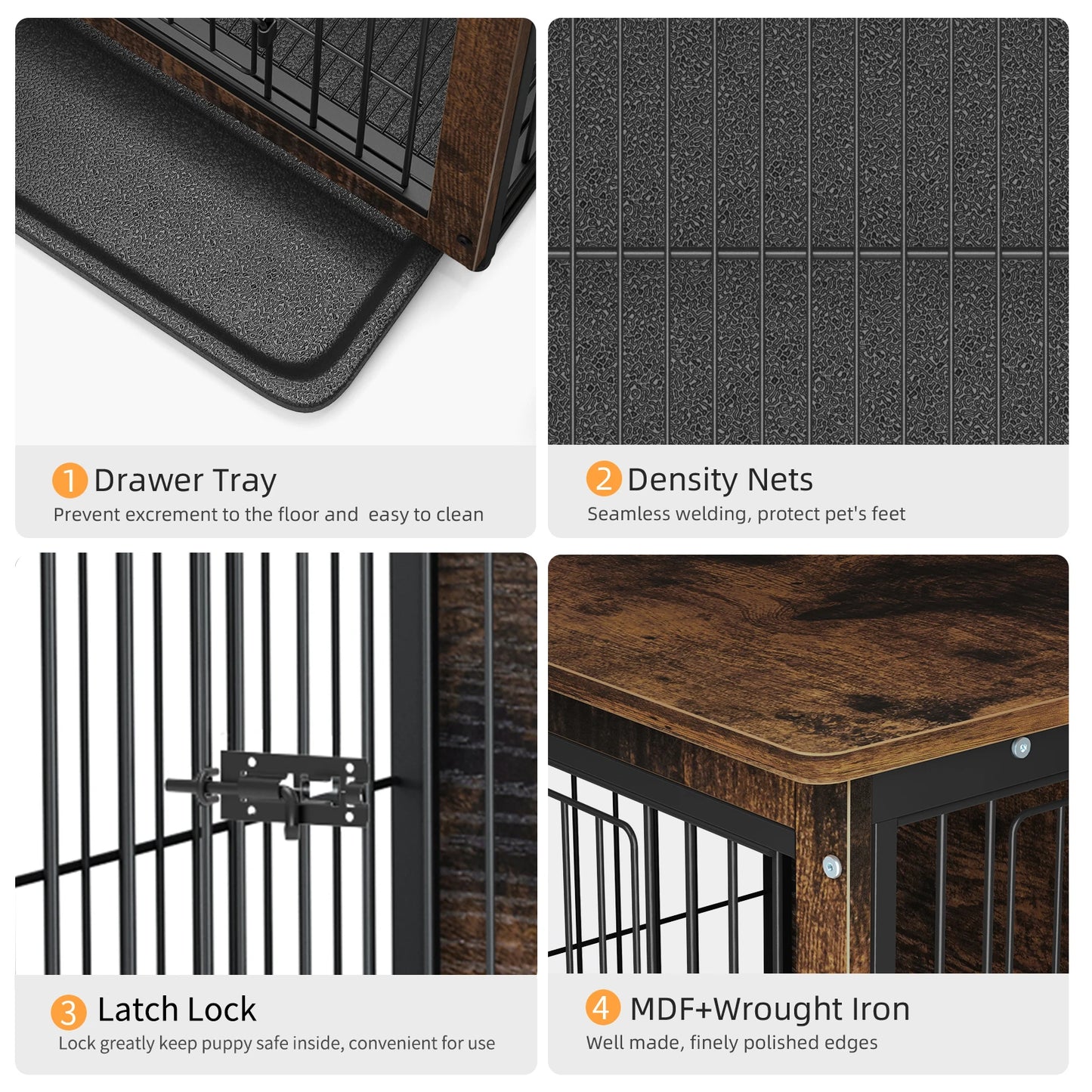 BINGOPAW Wooden Metal Dog Crate End Table With Two Doors