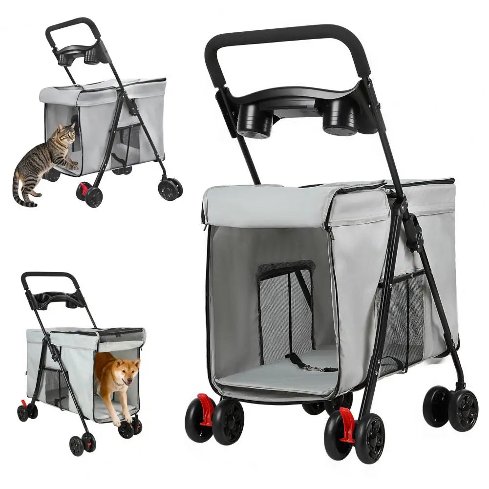 Foldable Dog Stroller With 360 Degree Wheels Five Ventilation Windows