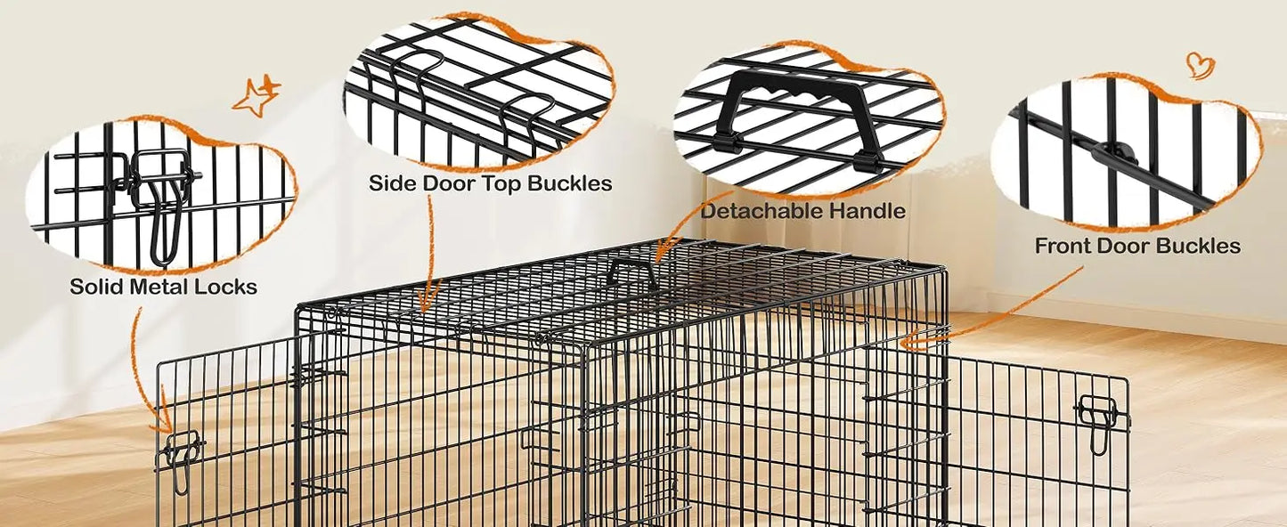 Double Door Dog Crate With Divider And Removable Tray