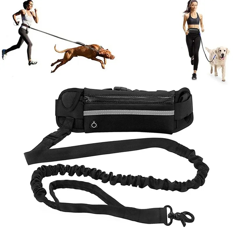 Hands Free Dog Leash With Reflective Waist Bag Retractable Belt