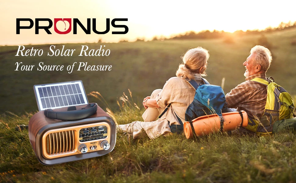 PRUNUS J-150 Retro Bluetooth Radio AM FM Portable Solar Battery