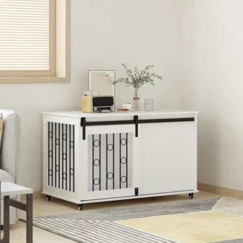 Indoor Dog Crate End Table Kennel With Sliding Barn Door