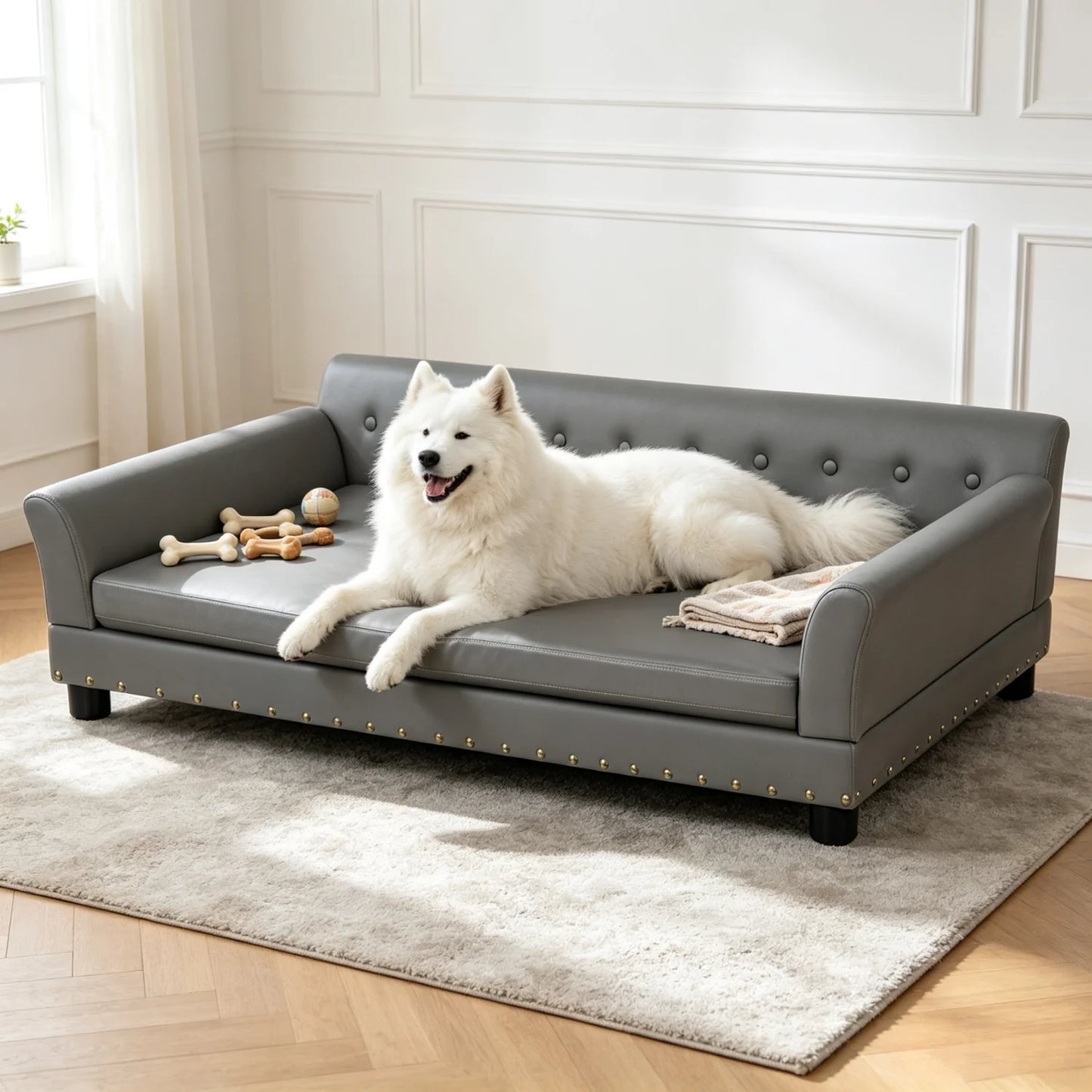 BINGOPAW Elevated Dog Sofa Waterproof Microfiber Leather Removable Cushion