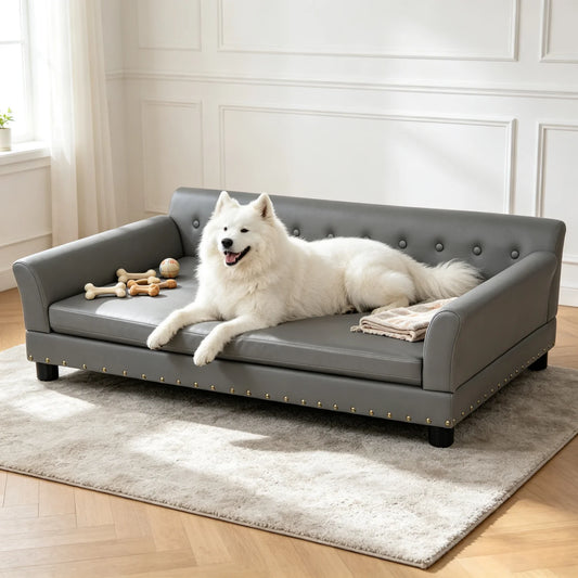 BINGOPAW Elevated Dog Sofa Waterproof Microfiber Leather Removable Cushion