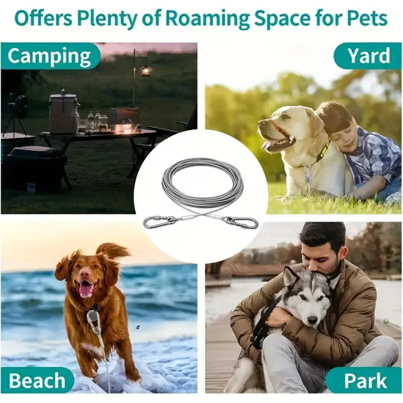 Double Headed Stainless Steel Dog Tie Out Cable Leash With Metal Buckle