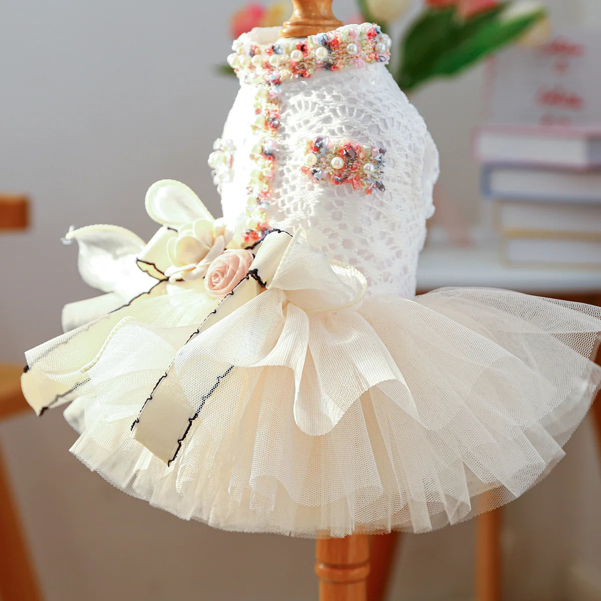 Dog Tutu Dress With 3D Flower Knot Bow For Celebration