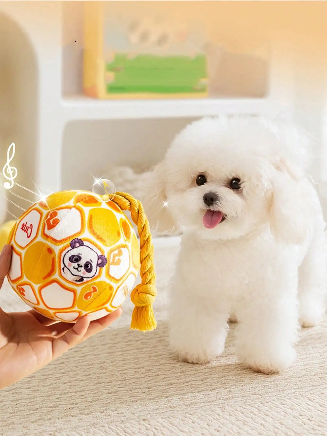 Cartoon Pattern Dog Toy Ball With Rope Squeaky Durable Interactive