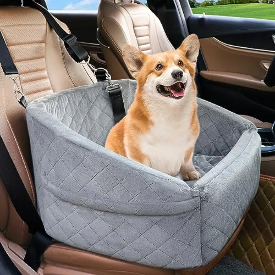 Dog Car Seat for Small Medium Dogs, Detachable Washable Dog Booster Seat Under 30lbs, Pet Car Seat Travel Bed with Storage Pock