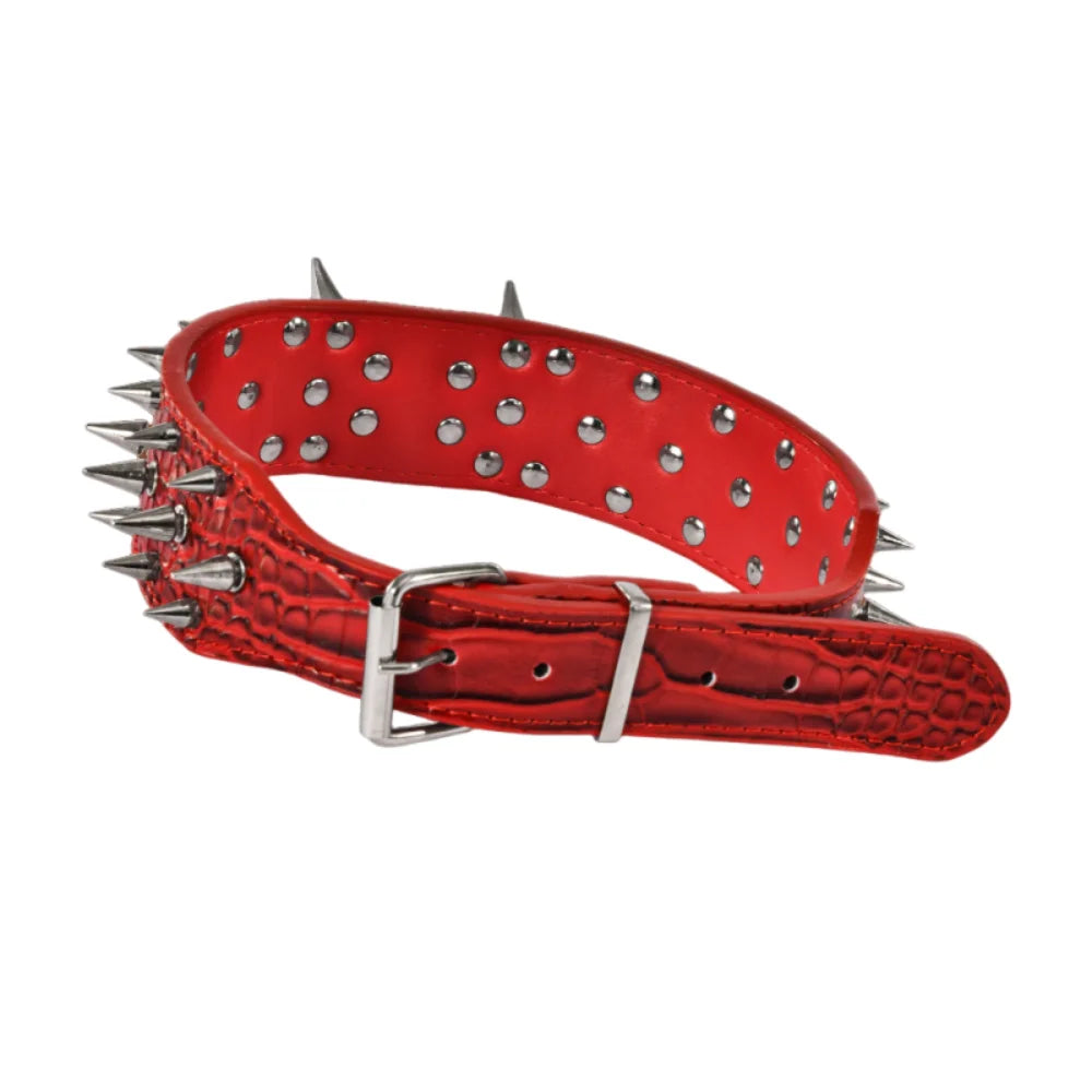 PU Leather Spiked Dog Collar Adjustable Heavy Duty