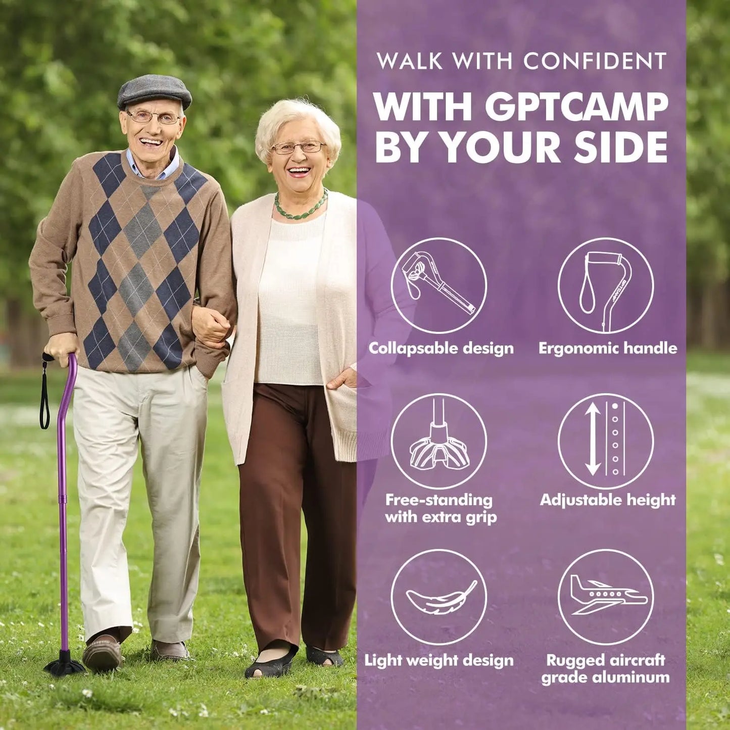 G1 Quad Base Walking Cane With Rubber Tip