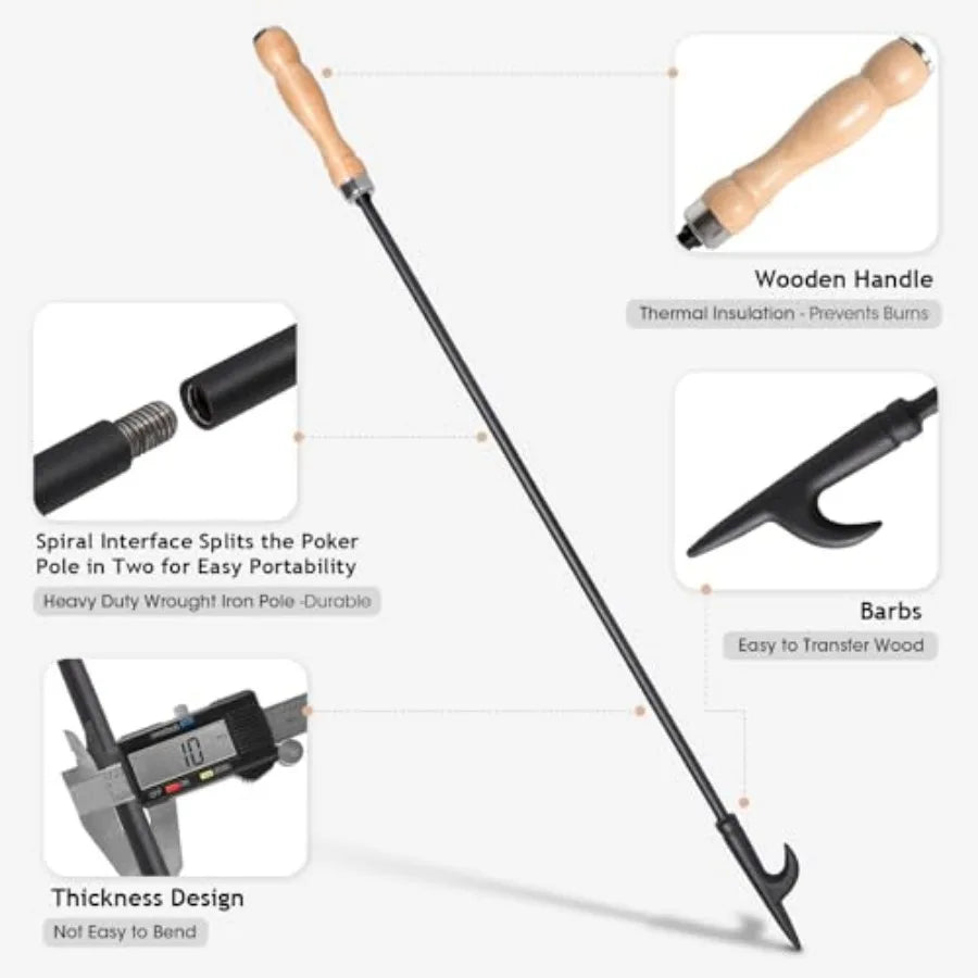 Heavy Duty Camp Fire Stick With Wooden Handle For Camping