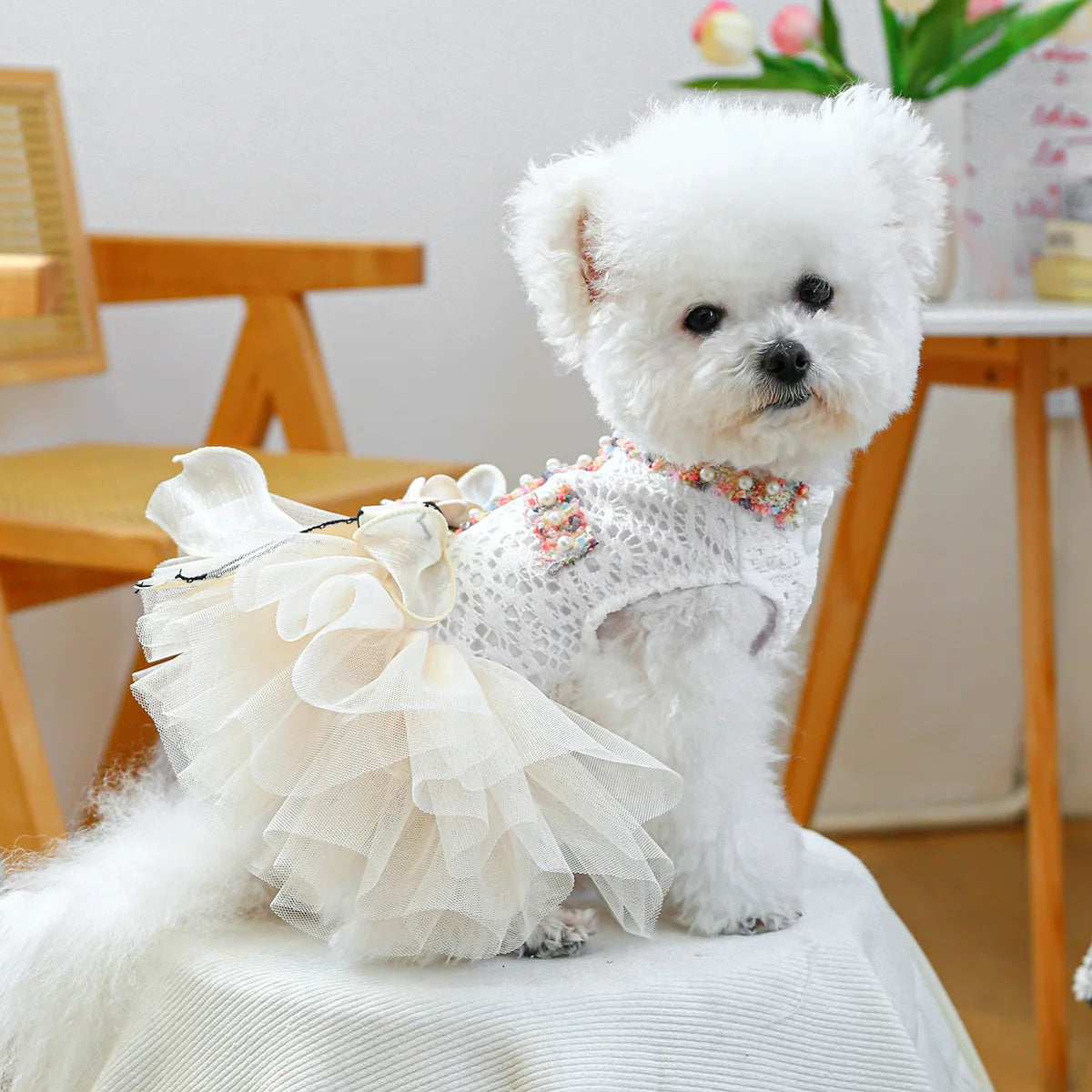 Dog Tutu Dress With 3D Flower Knot Bow For Celebration