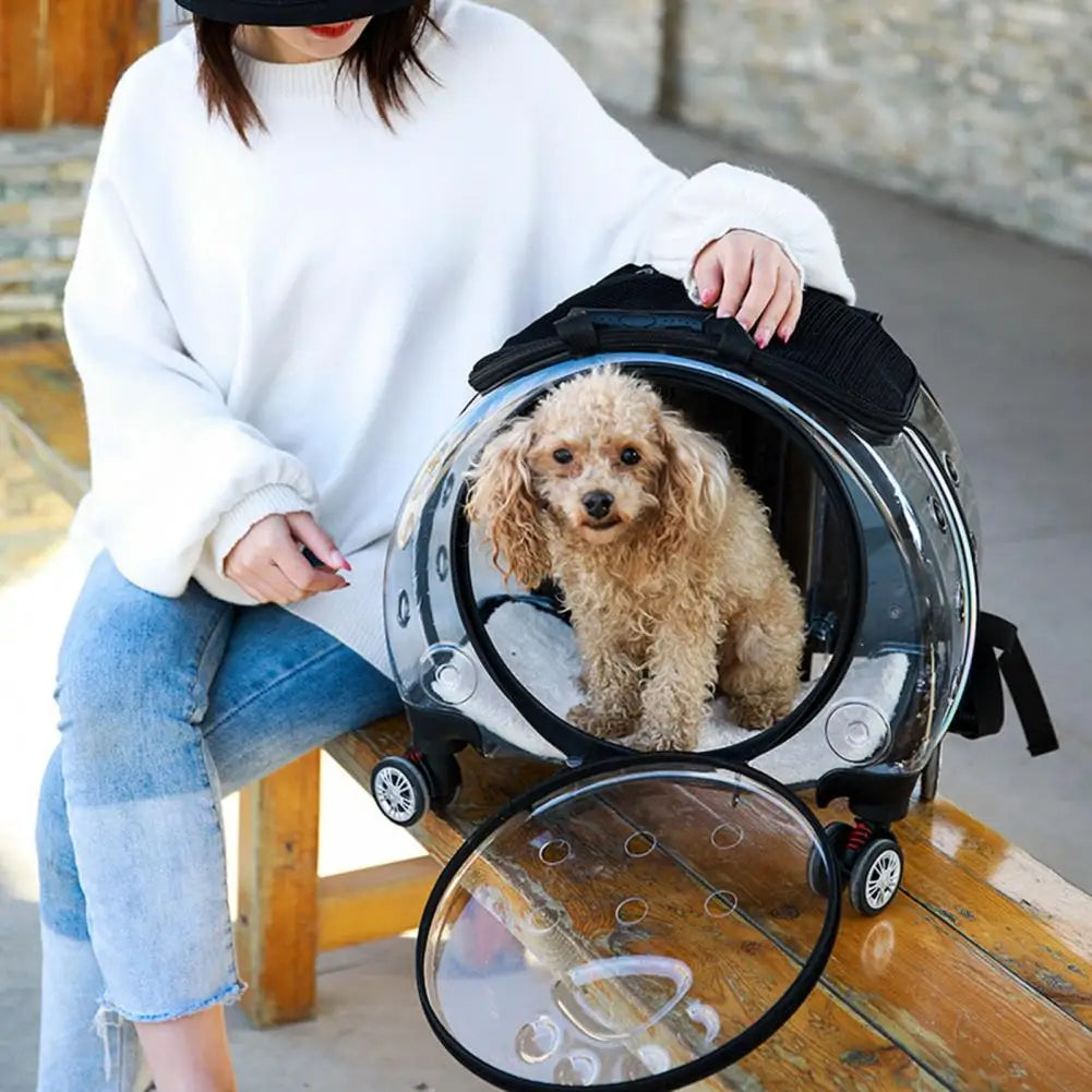 Pet Trolley Backpack With Clear Ventilation Holes And Silent Wheels